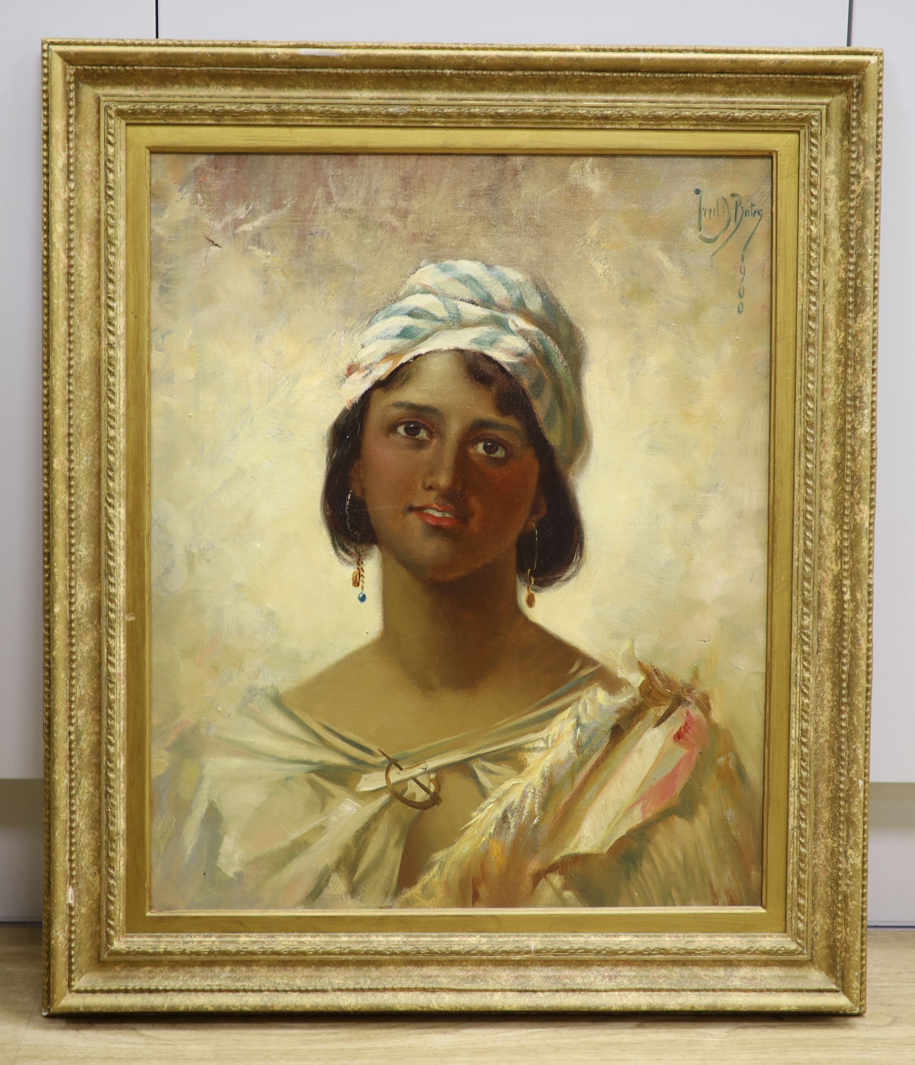 Frederick Davenport Bates (1867-1930), oil on canvas, Orientalist Beauty, signed and dated 1900, 55 x 45cm.